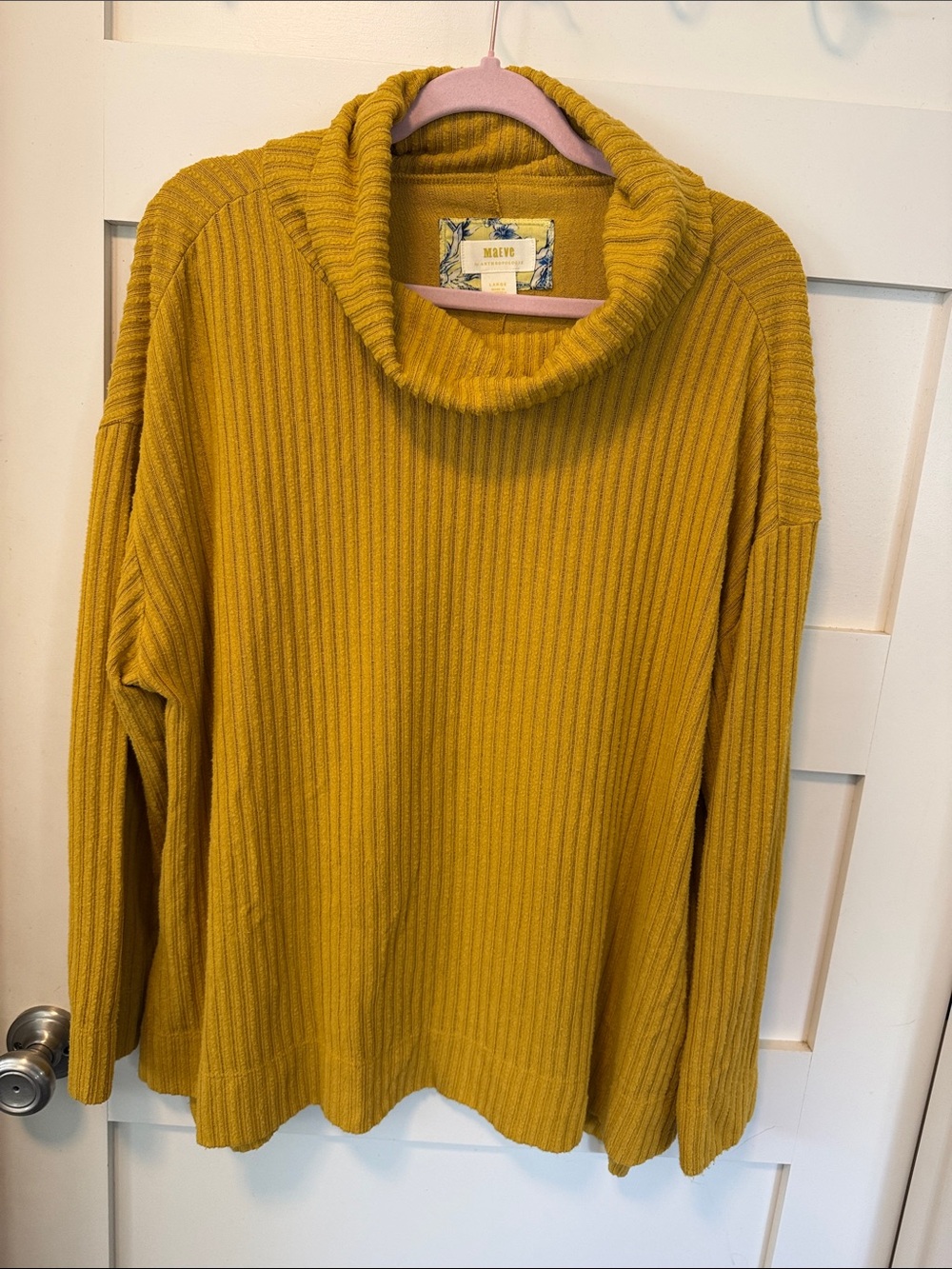 Anthropologie Maeve Ribbed Cowl Neck Sweater in Mustard